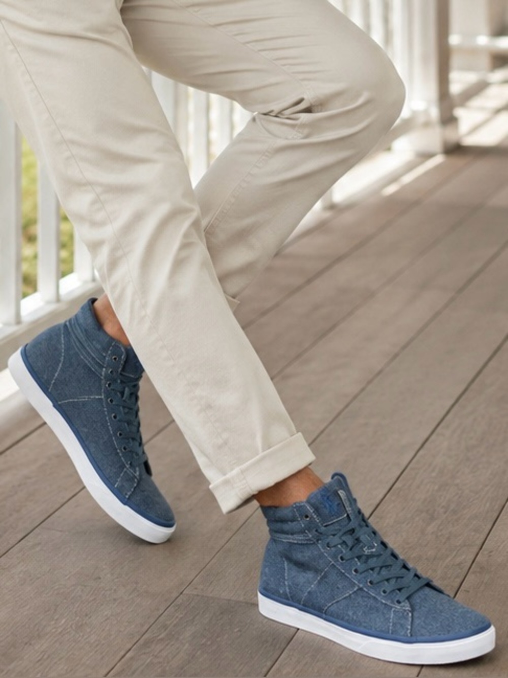 Polo Ralph Lauren Shaw Men’s Chambray High Top Sneakers Blue Size 9 NWT